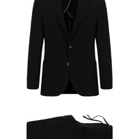 Black 6 Drop Regular Fit Standard Cut Striped Elastic Waist Drawstring Suit