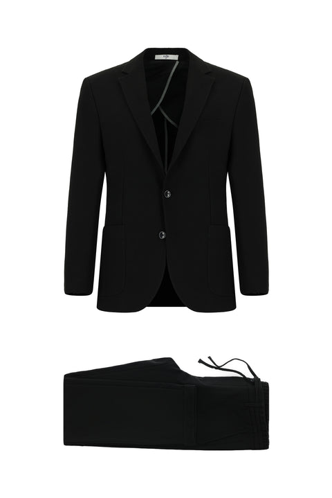Black 7 Drop Slim Fit Striped Elastic Waist Drawstring Suit