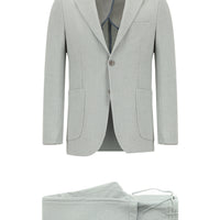 Light Grey 7 Drop Slim Fit Striped Elastic Waist Drawstring Suit