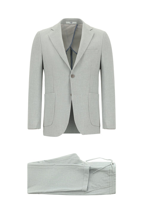 Light Grey 6 Drop Regular Fit Standard Cut Striped Elastic Waist Drawstring Suit