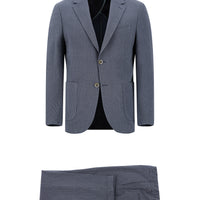 Light Navy Blue 7 Drop Slim Fit Striped Elasticated Waist Drawstring Suit