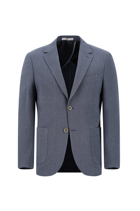 Light Navy Blue 7 Drop Slim Fit Striped Elasticated Waist Drawstring Suit