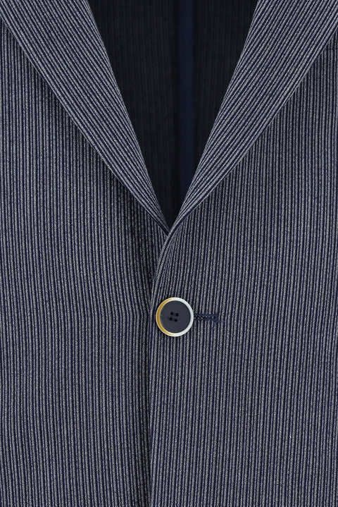 Light Navy Blue 7 Drop Slim Fit Striped Elasticated Waist Drawstring Suit