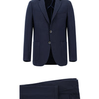 Dark Navy 7 Drop Slim Fit Striped Elastic Waist Drawstring Suit