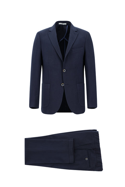 Dark Navy 6 Drop Regular Fit Striped Elastic Waist Drawstring Suit