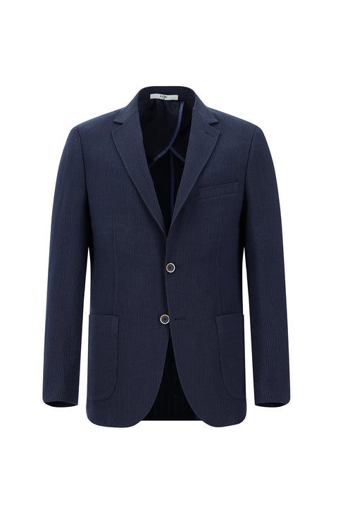 Dark Navy 7 Drop Slim Fit Striped Elastic Waist Drawstring Suit