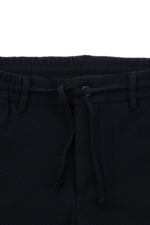 Black and Navy Blue 7 Drop Slim Fit Striped Elastic Waist Drawstring Suit