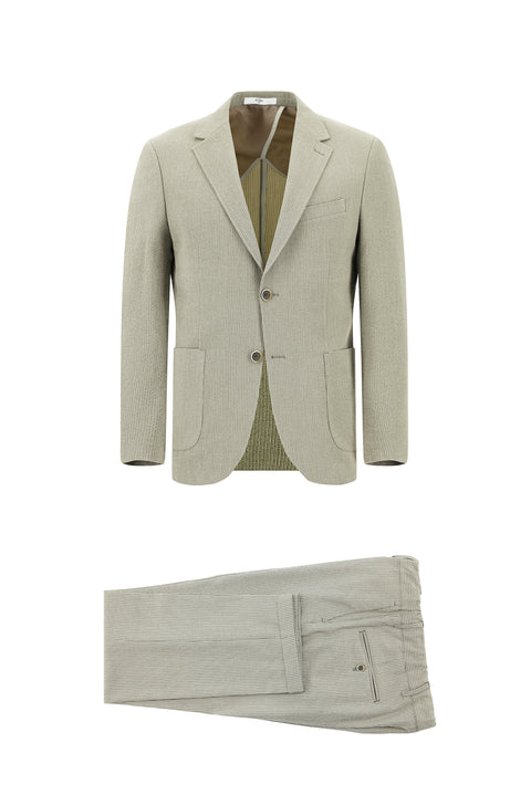 Dark Beige 6 Drop Regular Fit Striped Elastic Waist Drawstring Suit