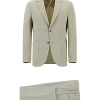 Dark Beige 7 Drop Slim Fit Striped Elastic Waist Drawstring Suit