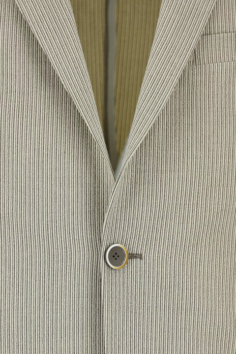 Dark Beige 6 Drop Regular Fit Striped Elastic Waist Drawstring Suit