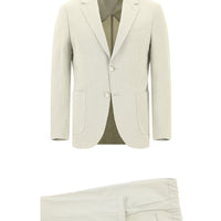 Cream 7 Drop Slim Fit Striped Elastic Waist Drawstring Suit