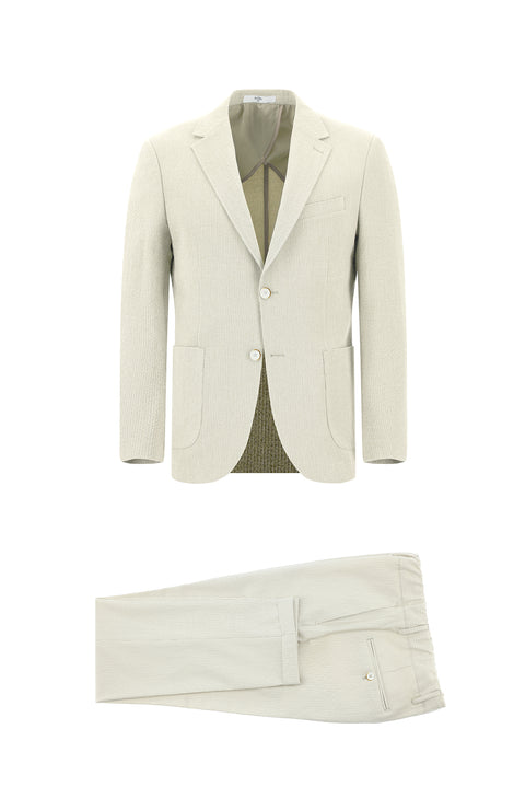 Cream 6 Drop Regular Fit Standard Cut Striped Elastic Waist Drawstring Suit