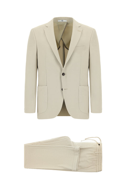 Off-white 6-drop regular fit striped suit with elasticated drawstring waist.