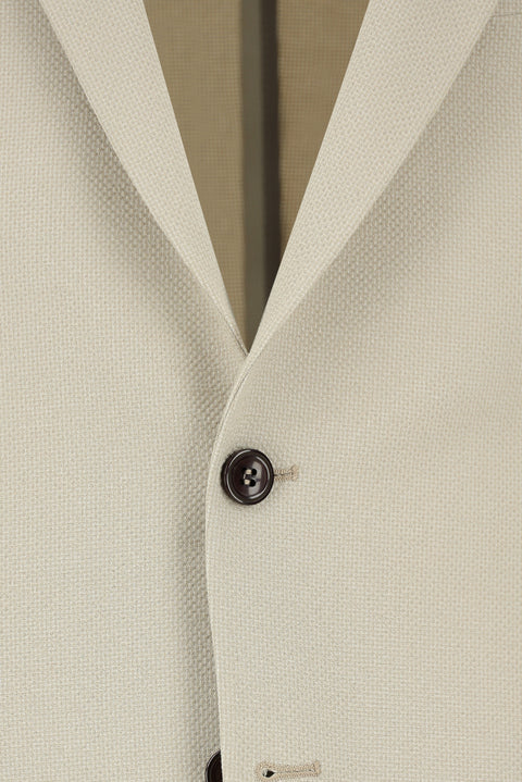 Off-white 6-drop regular fit striped suit with elasticated drawstring waist.