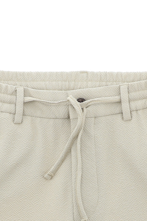 Off-white 6-drop regular fit striped suit with elasticated drawstring waist.