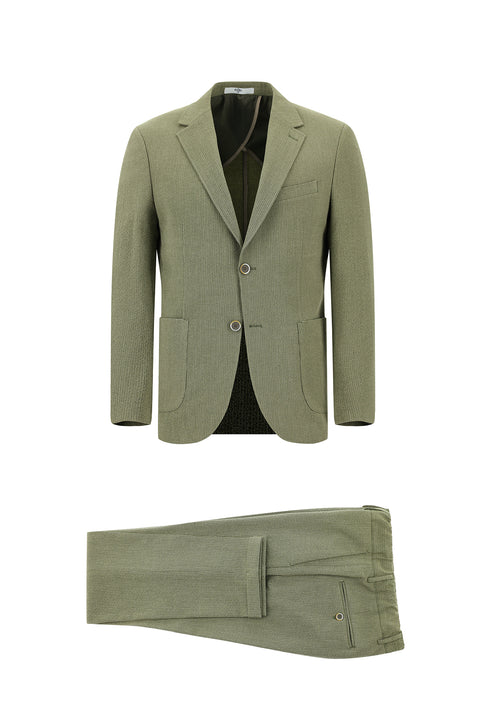 Light Khaki 6 Drop Regular Fit Standard Cut Striped Elastic Waist Drawstring Suit