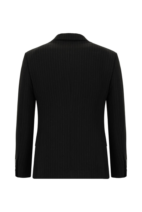 Black 7 Drop Super Slim Fit Extra Narrow Cut Striped Elastic Waist Drawstring Double-Breasted Suit