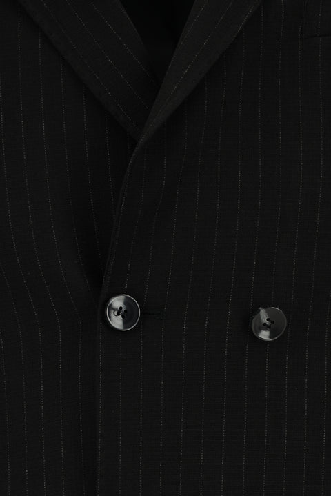 Black 7 Drop Super Slim Fit Extra Narrow Cut Striped Elastic Waist Drawstring Double-Breasted Suit