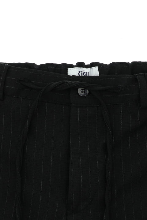 Black 7 Drop Super Slim Fit Extra Narrow Cut Striped Elastic Waist Drawstring Double-Breasted Suit
