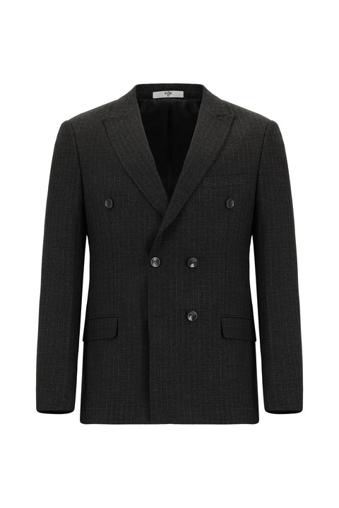 Dark Gray 7 Drop Super Slim Fit Extra Narrow Cut Striped Elastic Waist Drawstring Double-Breasted Suit