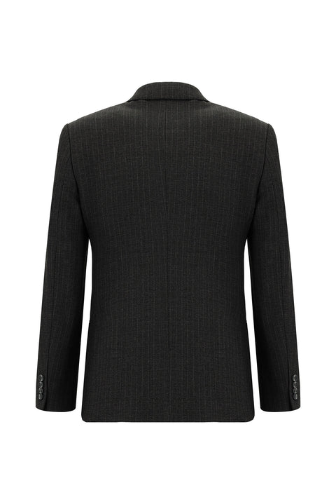 Dark Gray 7 Drop Super Slim Fit Extra Narrow Cut Striped Elastic Waist Drawstring Double-Breasted Suit