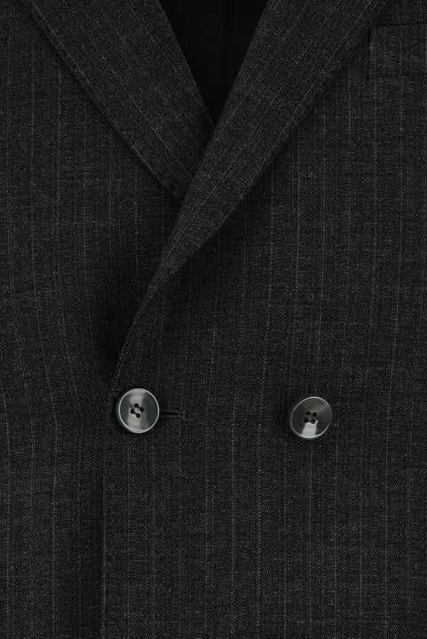 Dark Gray 7 Drop Super Slim Fit Extra Narrow Cut Striped Elastic Waist Drawstring Double-Breasted Suit