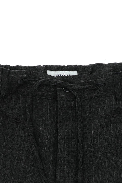 Dark Gray 7 Drop Super Slim Fit Extra Narrow Cut Striped Elastic Waist Drawstring Double-Breasted Suit