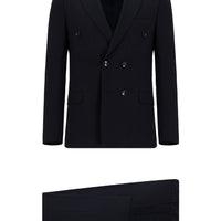 Dark Navy 7 Drop Super Slim Fit Extra Narrow Cut Striped Elastic Waist Drawstring Double-Breasted Suit