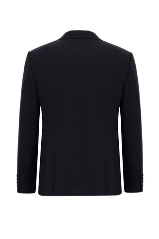  Koyu Lacivert 7 Drop Super Slim Fit Eksra Dar Kesim Çizgili Beli Lastikli İpli Kruvaze Takım Elbise