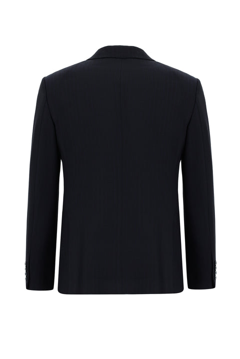 Dark Navy 7 Drop Super Slim Fit Extra Narrow Cut Striped Elastic Waist Drawstring Double-Breasted Suit