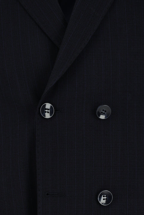 Dark Navy 7 Drop Super Slim Fit Extra Narrow Cut Striped Elastic Waist Drawstring Double-Breasted Suit