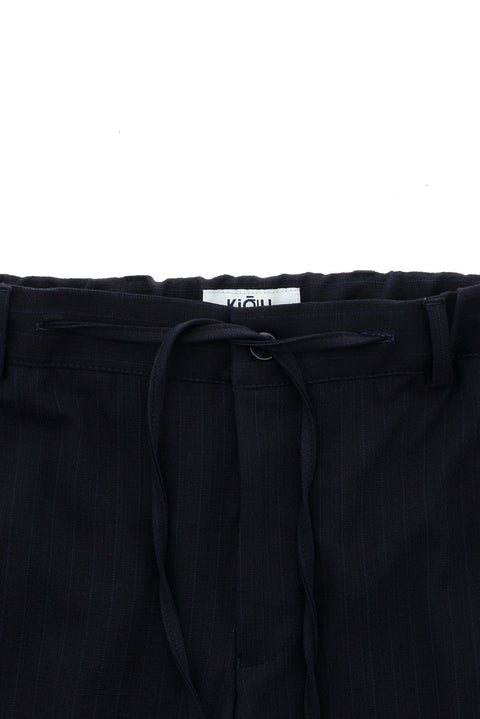 Dark Navy 7 Drop Super Slim Fit Extra Narrow Cut Striped Elastic Waist Drawstring Double-Breasted Suit