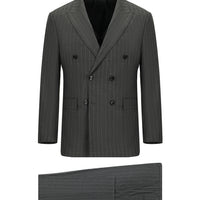 Medium Gray 6 Drop Regular Fit Standard Cut Striped Double-Breasted Suit