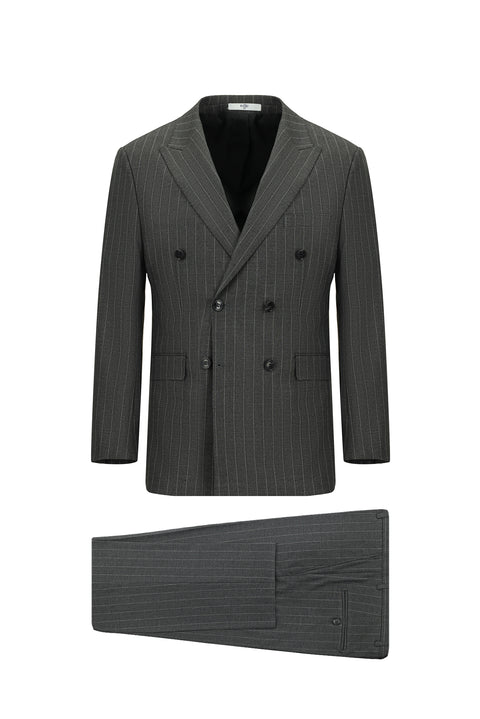 Medium Gray 6 Drop Regular Fit Standard Cut Striped Double-Breasted Suit