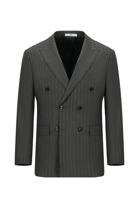 Medium Gray 6 Drop Regular Fit Standard Cut Striped Double-Breasted Suit