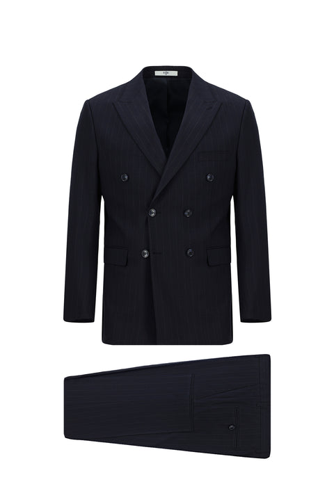 Dark Navy 6 Drop Regular Fit Standard Cut Striped Double-Breasted Suit