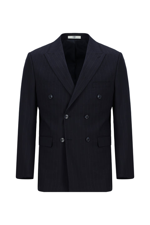 Dark Navy 6 Drop Regular Fit Standard Cut Striped Double-Breasted Suit