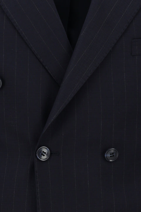 Dark Navy 6 Drop Regular Fit Standard Cut Striped Double-Breasted Suit