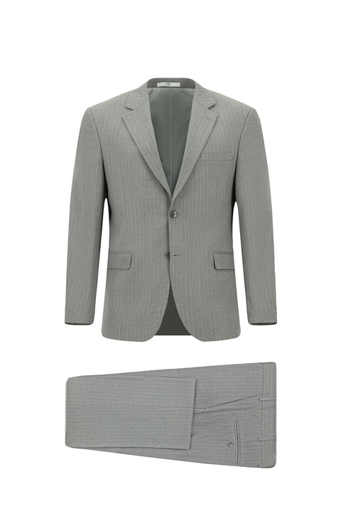 Medium Grey 4 Drop Relaxed Fit Striped Suit