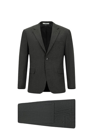  Koyu Füme 4 Drop Relaxed Fit Rahat Kesim Çizgili Takım Elbise