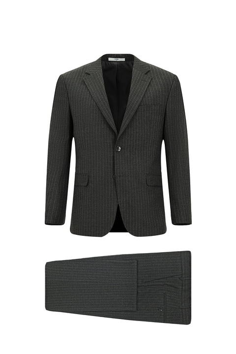 Dark Gray 4-Drop Relaxed Fit Striped Suit