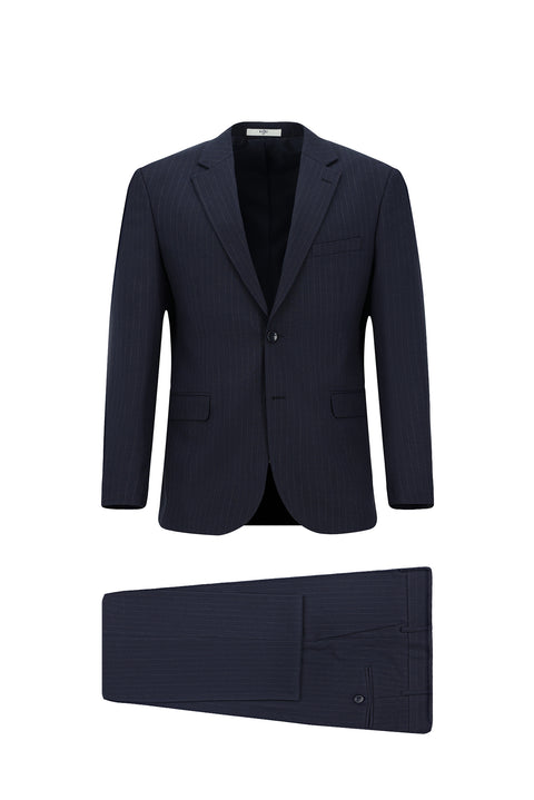 Koyu Lacivert 4 Drop Relaxed Fit Rahat Kesim Çizgili Takım Elbise