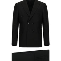 Black 6-Drop Regular Fit Standard Cut Striped Double-Breasted Suit