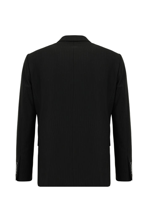 Black 6-Drop Regular Fit Standard Cut Striped Double-Breasted Suit
