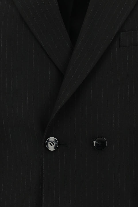 Black 6-Drop Regular Fit Standard Cut Striped Double-Breasted Suit