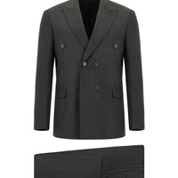 Dark Gray 6-Drop Regular Fit Standard Cut Striped Double-Breasted Suit