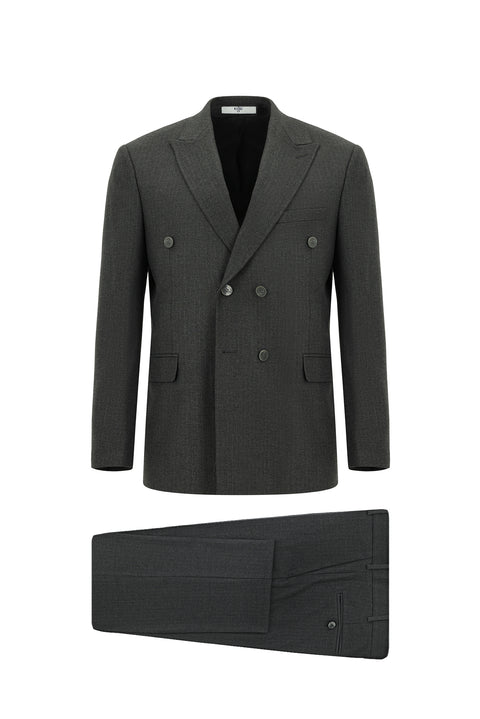 Dark Gray 6-Drop Regular Fit Standard Cut Striped Double-Breasted Suit