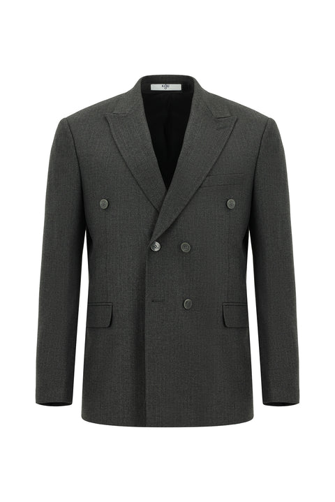 Dark Gray 6-Drop Regular Fit Standard Cut Striped Double-Breasted Suit