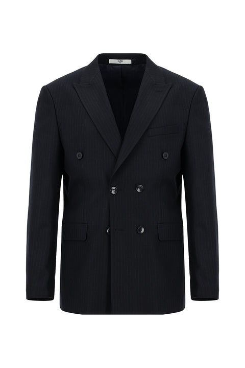 Dark Navy 6 Drop Regular Fit Standard Cut Striped Double-Breasted Suit