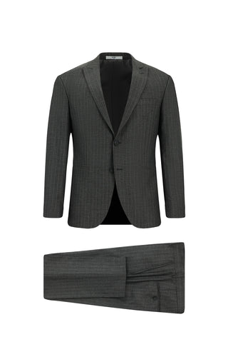  Koyu Füme 7 Drop Super Slim Fit Eksra Dar Kesim Çizgili Takım Elbise